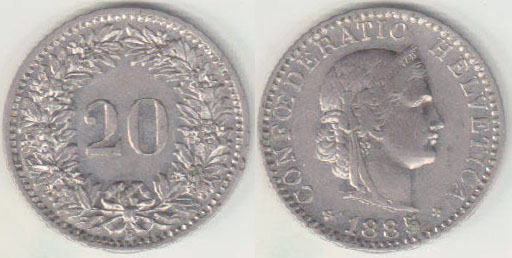 1885 Switzerland 20 Rappen A003161